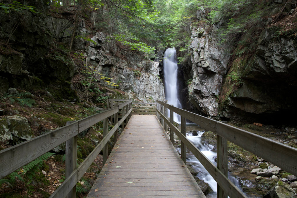Wooden Walkway Leading to Waterfall