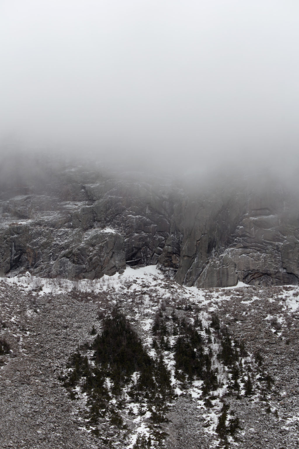 Foggy, Snowy Cliff